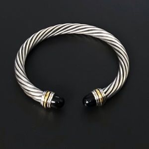 David Yurman Sterling Silver & 14K Gold 7mm Cable Classics Onyx Bracelet